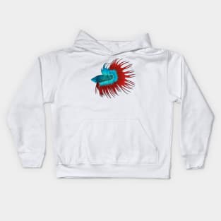 Crowntail betta fish cartoon illustration Kids Hoodie